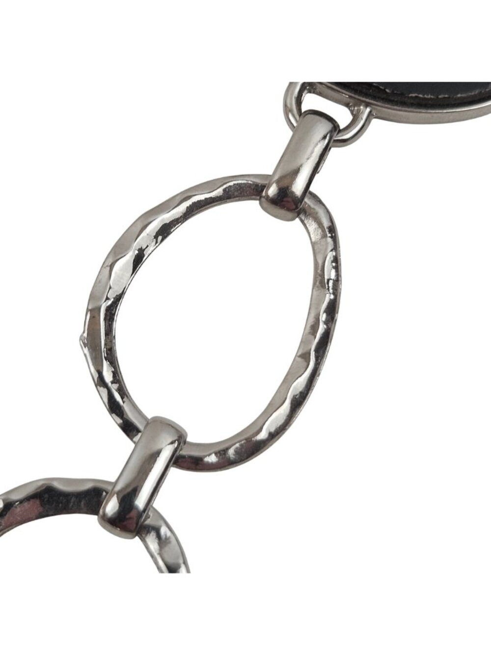 Silver Tone Waist Belt Womens Chain Black Oval Links Adjustable Modern Chic - Picture 3 of 8